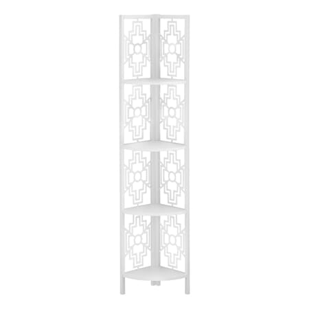Monarch Specialties Bookshelf, Bookcase, Etagere, Corner, 4 Tier, 62"H, Office, Bedroom, Metal, Laminate, White I 3623